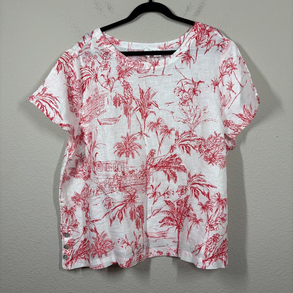 Joie Plus 3X Tropical Hawaiian Linen Top White Beach Resort Vacation Coastal